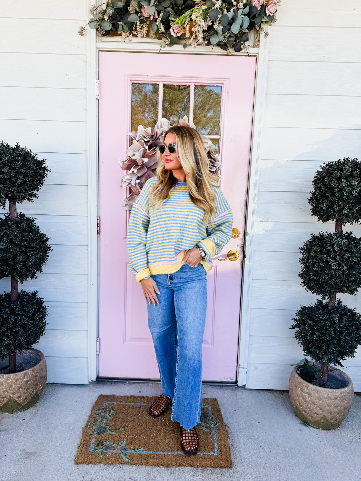 Spend Forever Stripe Pullover Sweater - Daisy/Sky