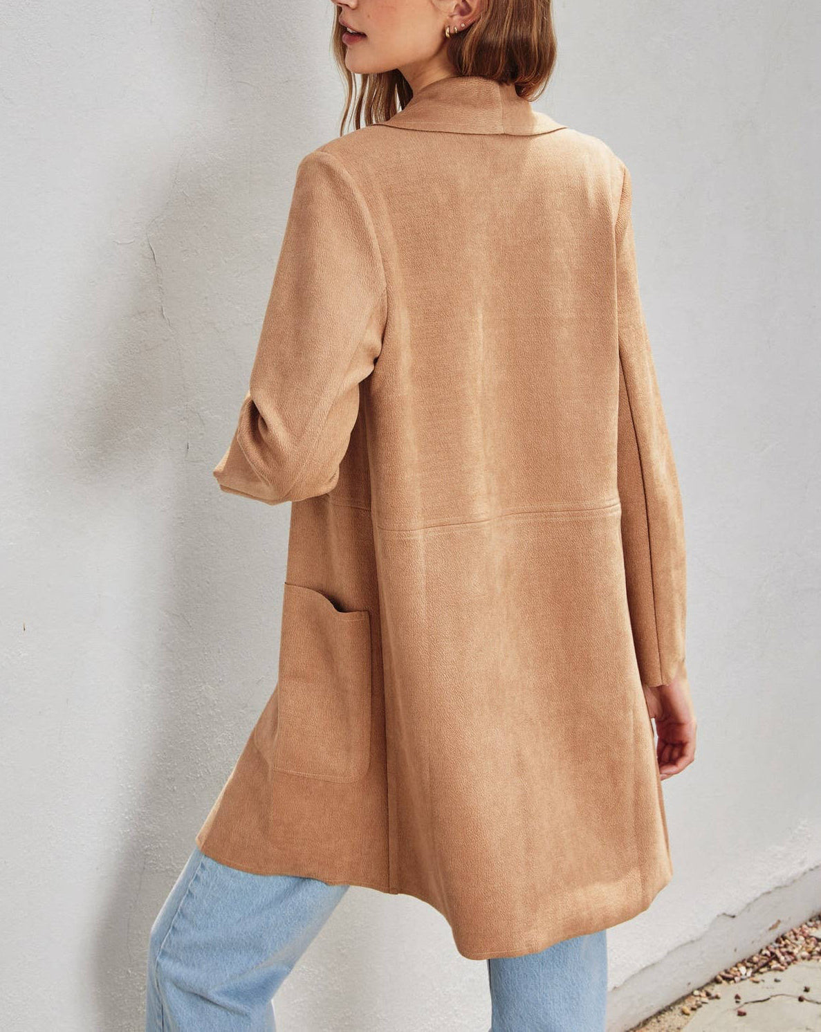 Adventure Awaits Textured Scuba Open Front Coat - Tan