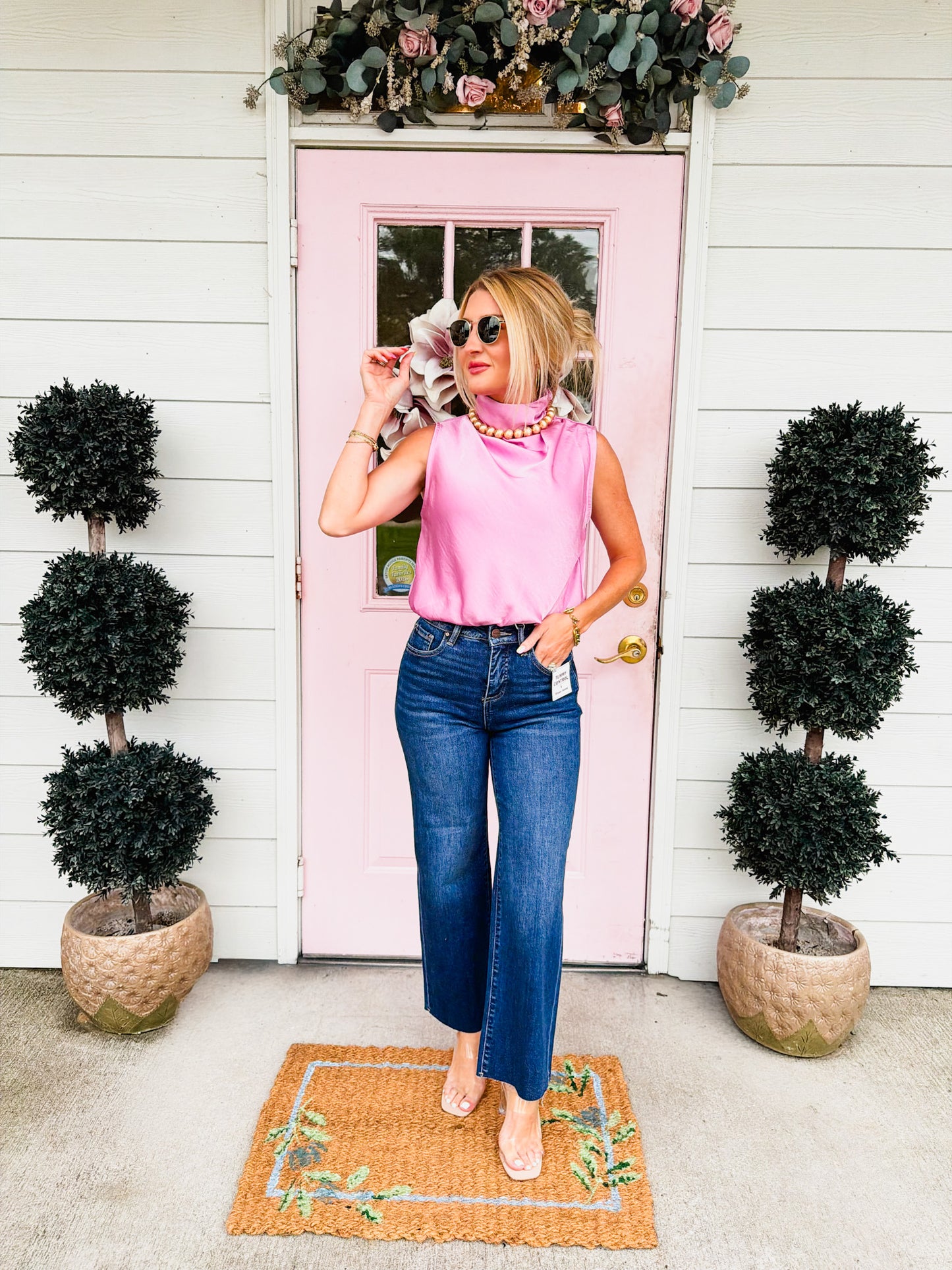 Risen High Rise Tummy Control Crop Wide Leg Jean - Dark