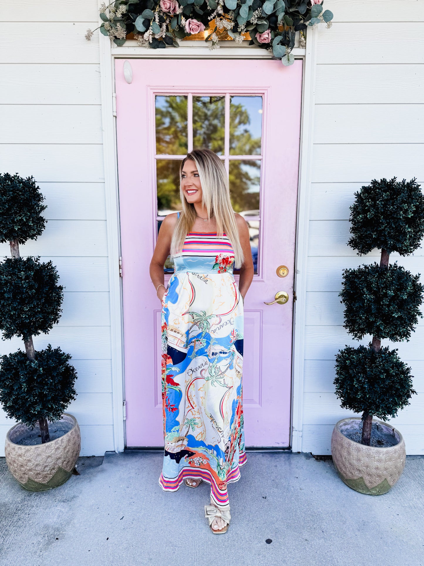 On Holiday High Waisted Swing Halter Dress - Multi