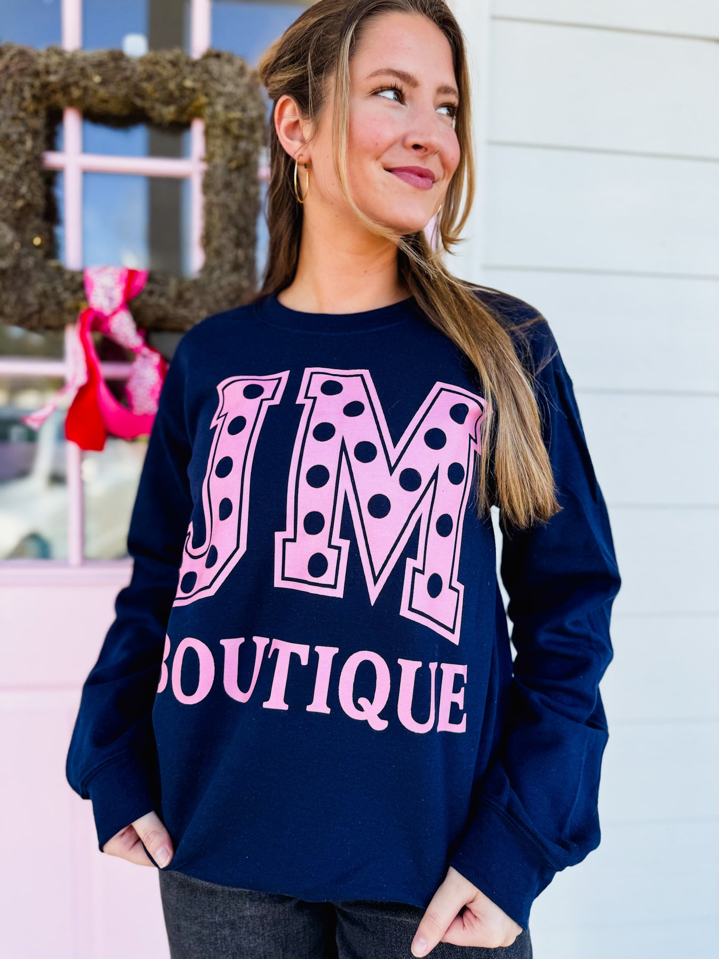 JM Polka Dot Block Letter Sweatshirt - Navy