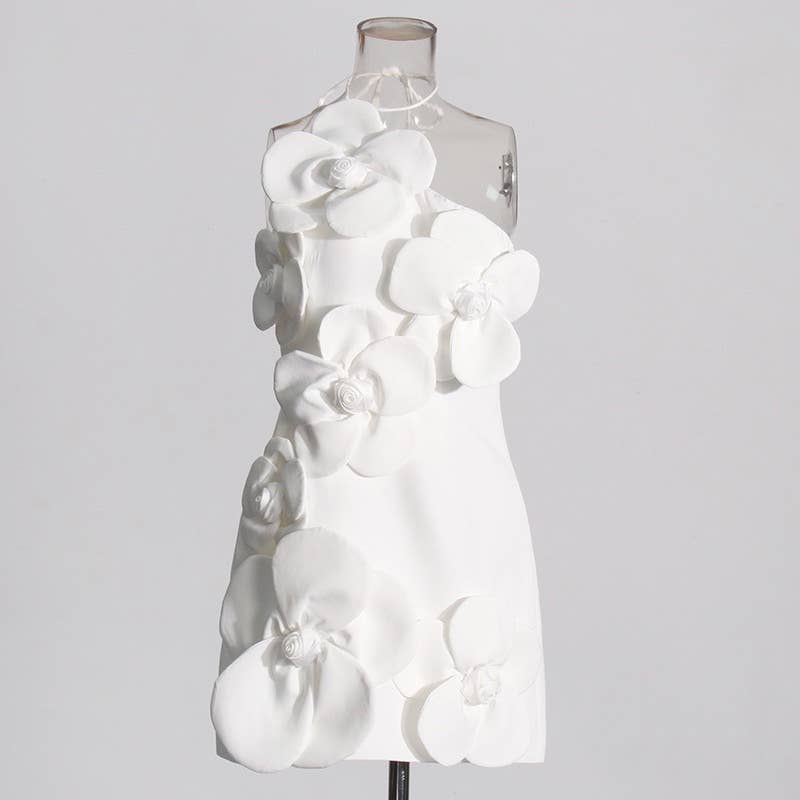 The Moment 3D Floral Tube Top Dress - White