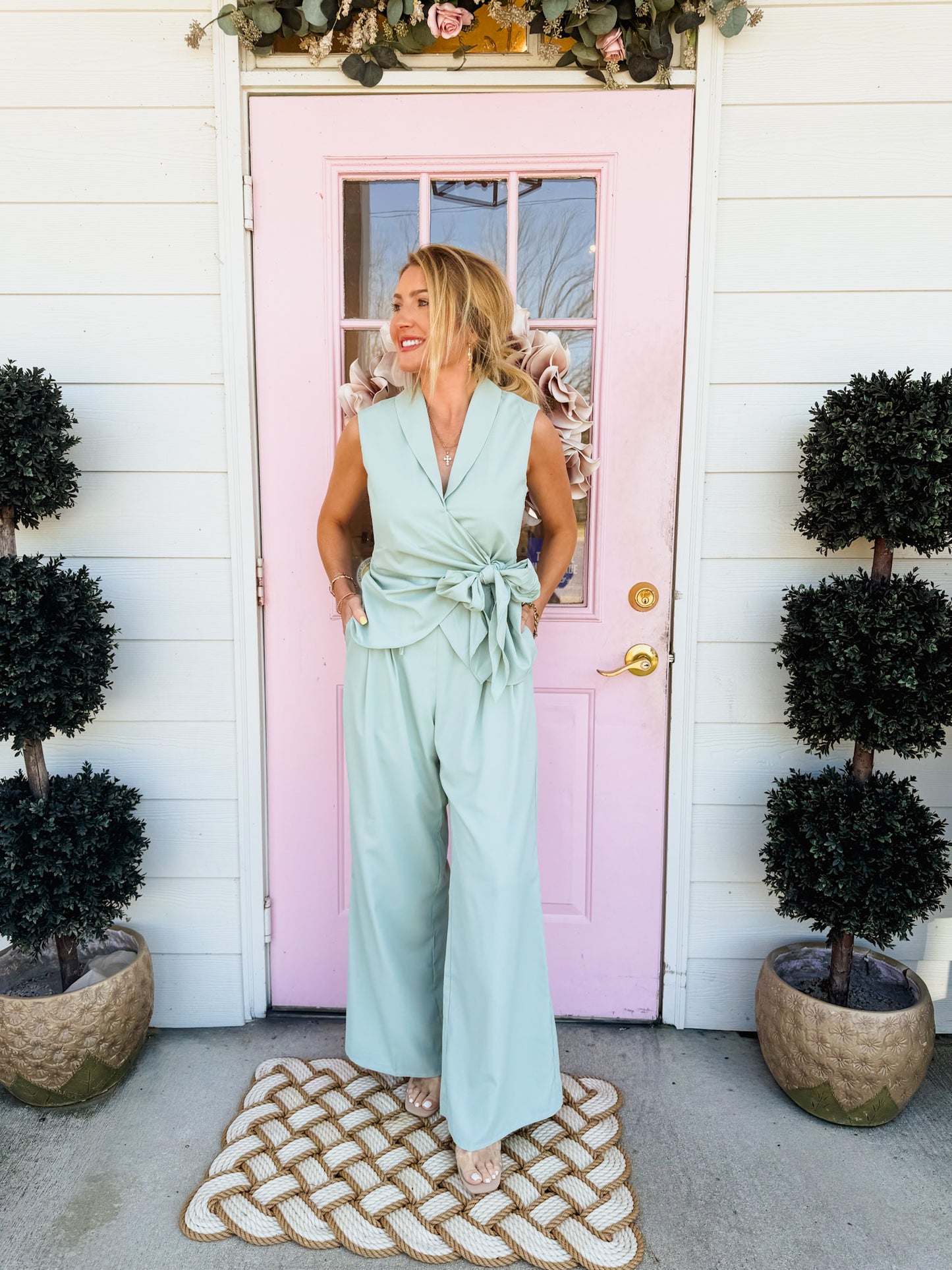 Quiet Night Flowy Light Woven Pant - Sea Glass