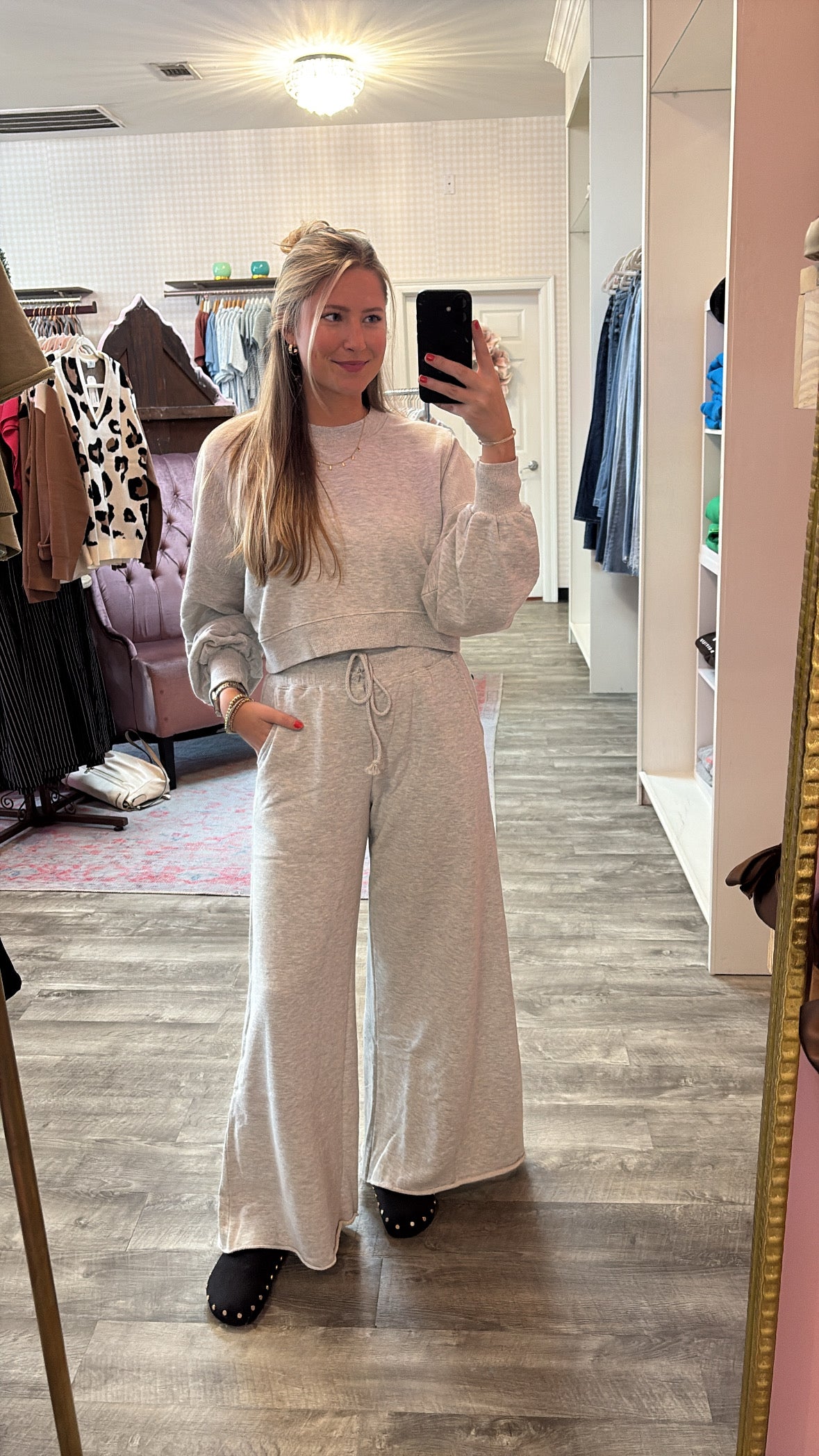 Fall Favorite Rib Wide Leg Sweatpants - H. Grey