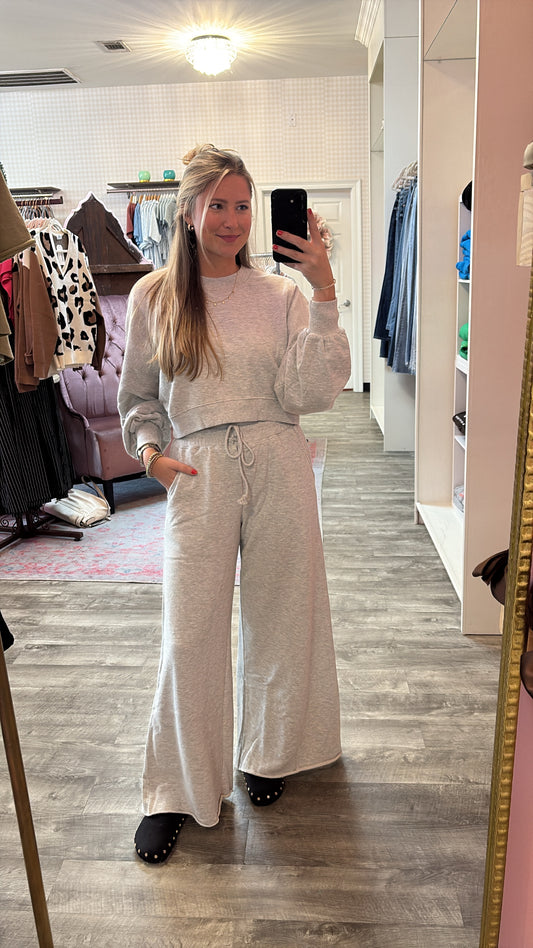 Fall Favorite Rib Wide Leg Sweatpants - H. Grey