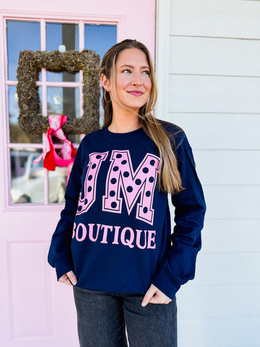 JM Polka Dot Block Letter Sweatshirt - Navy
