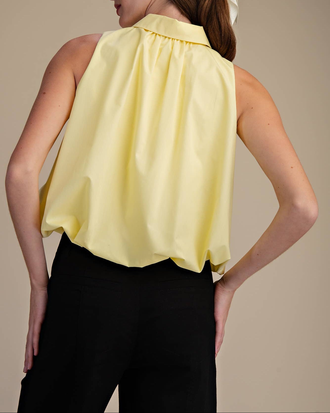 All Smiles Bubble Hem Sleeveless Top - Butter Yellow