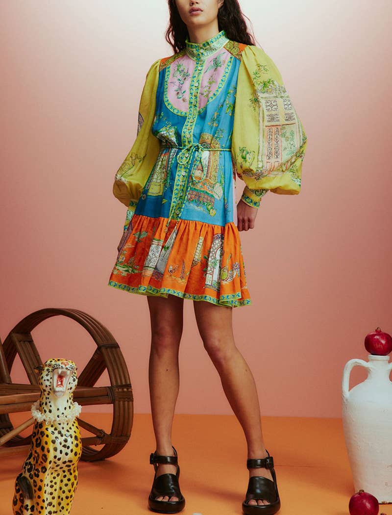 Stand Out Balloon Sleeve Print Mini Dress - Multi
