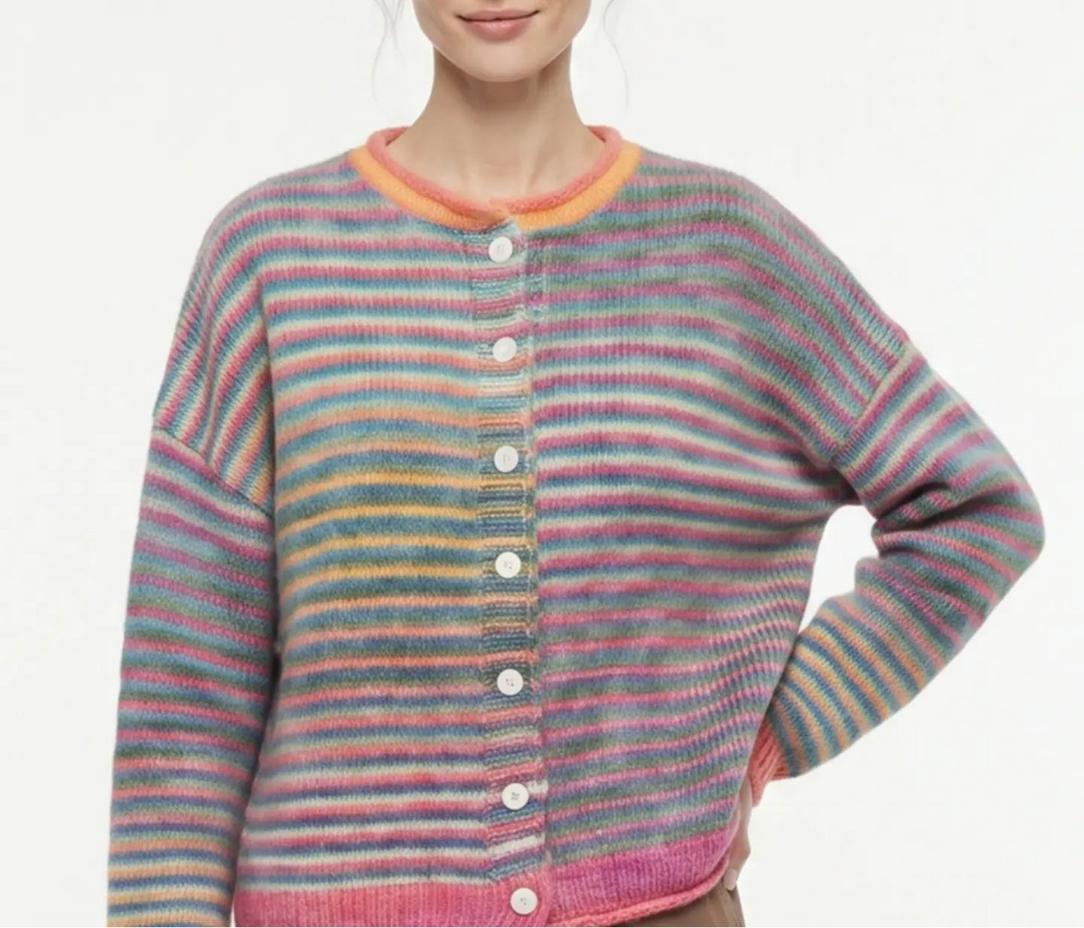 Early Riser Multi Colored Button Up Cardigan - Teal Mix