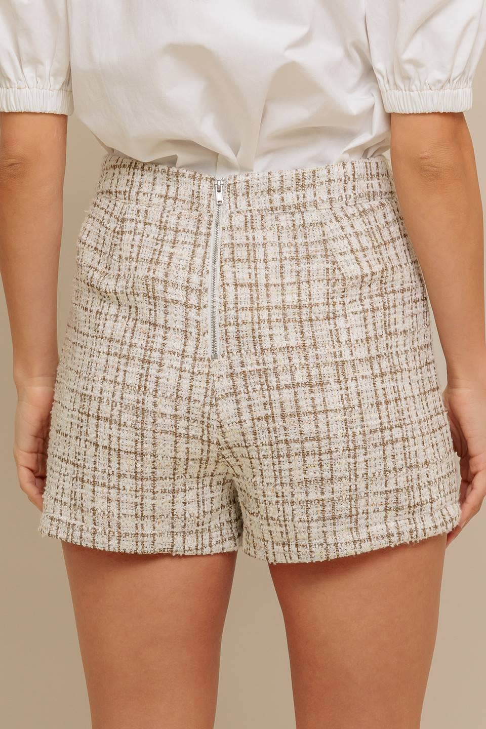 In The Clouds Woven Tweed Skort - Cream
