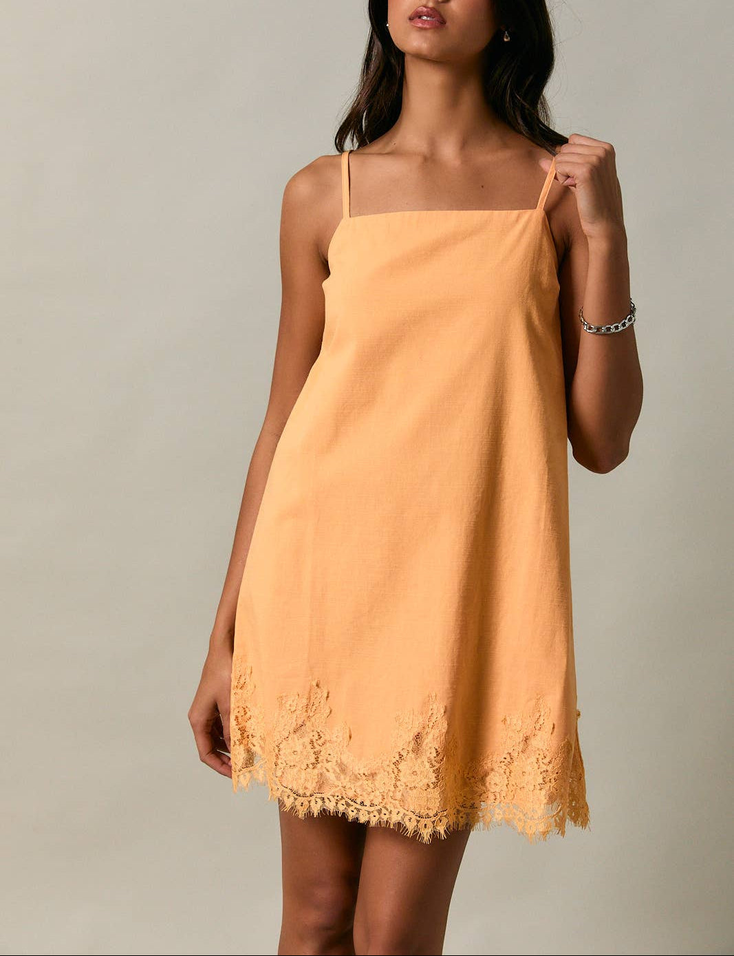 Get Glad Lace Trim Spaghetti Shift Mini Dress - Orange