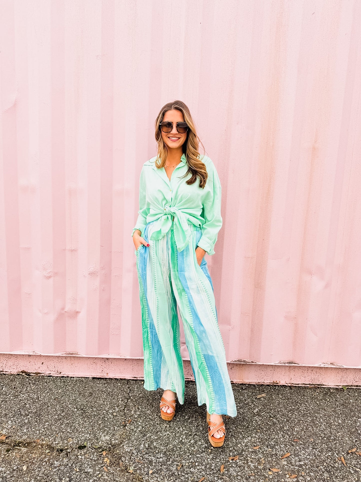 Elan Collared Button Down Top - Mint