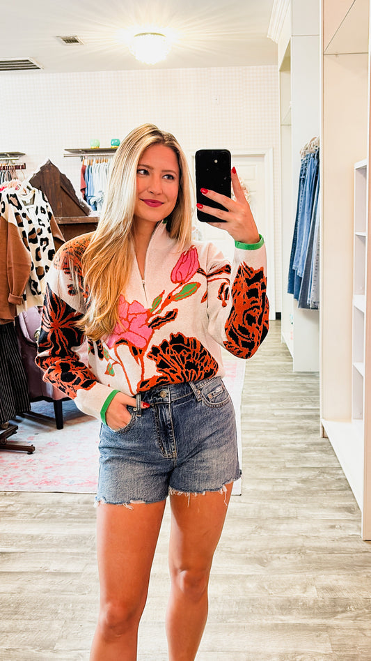 Garden Bloom Zip Sweater