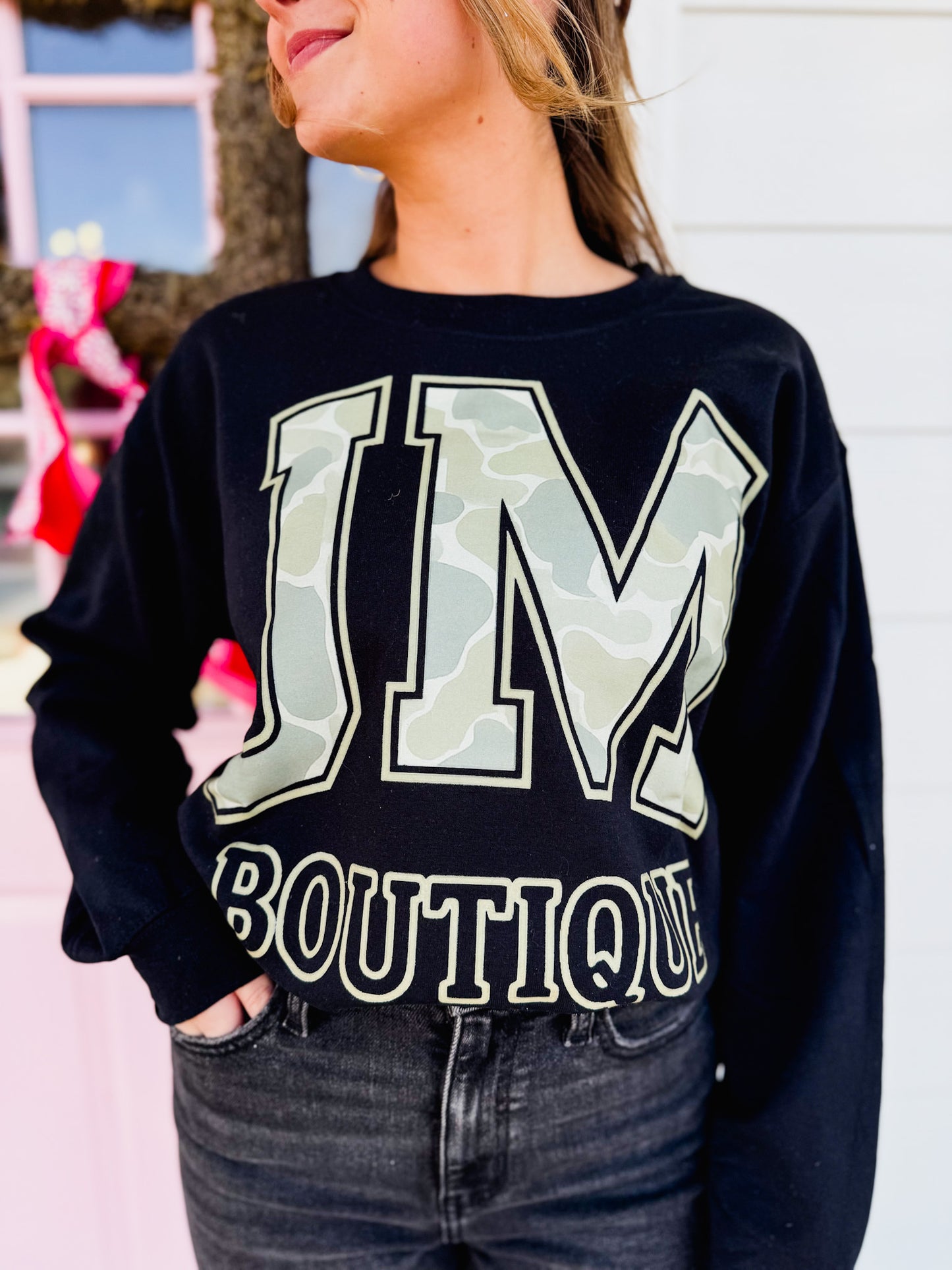 JM Camo Block Letter Sweatshirt - Black