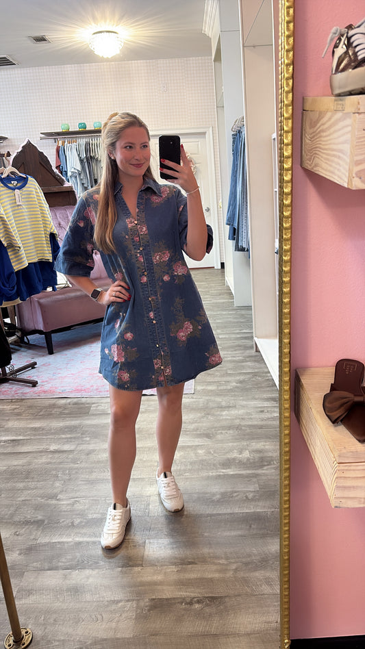 Romantic Rodeo Floral Printed Dress - Denim