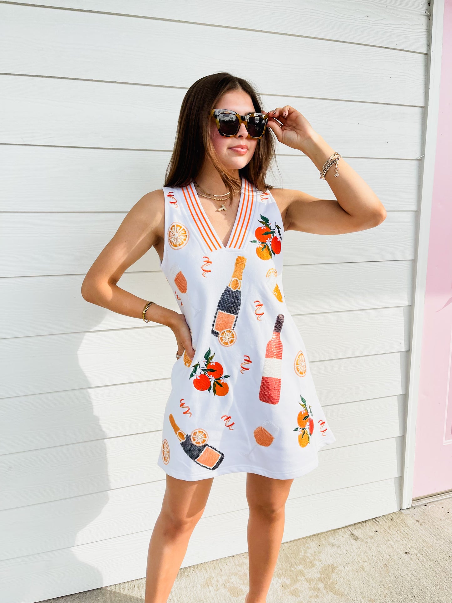 Queen Of Sparkles White Mimosa Icon Tank Dress