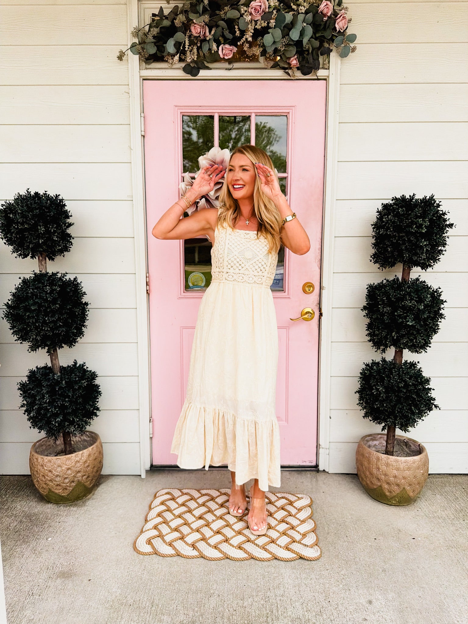 vintage cream dress Another Love Hayden Crochet Dress