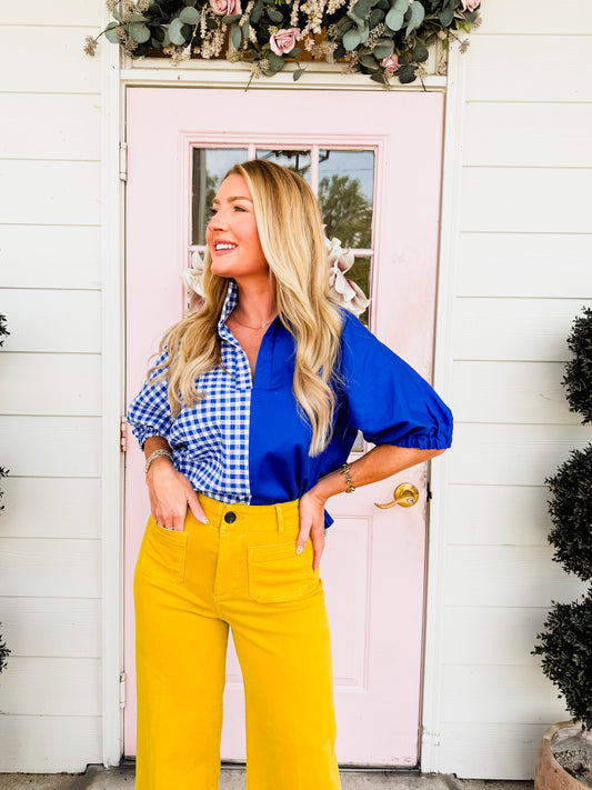 High Water Sloan Drop Shoulder Top - Royal Multi Gingham
