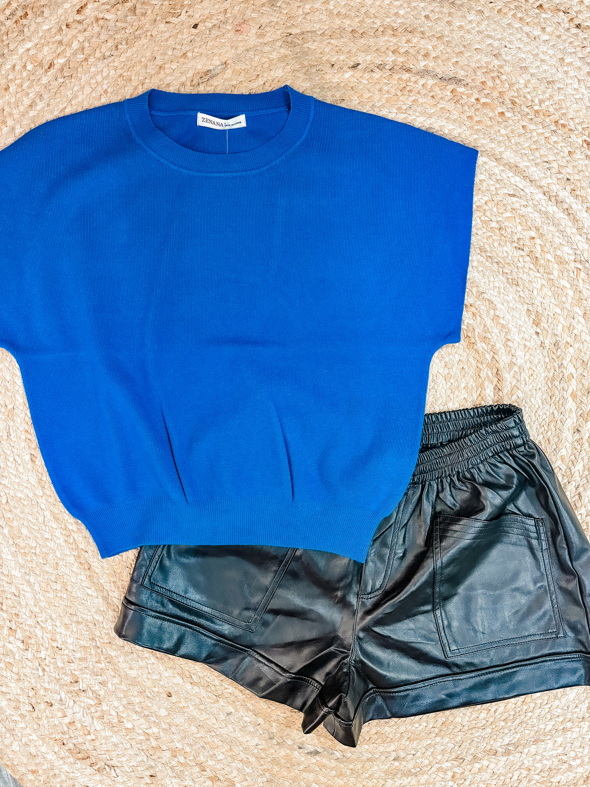 Come Over Round Neck Short Dolman Sleeve Sweater - Heather Classic Blue