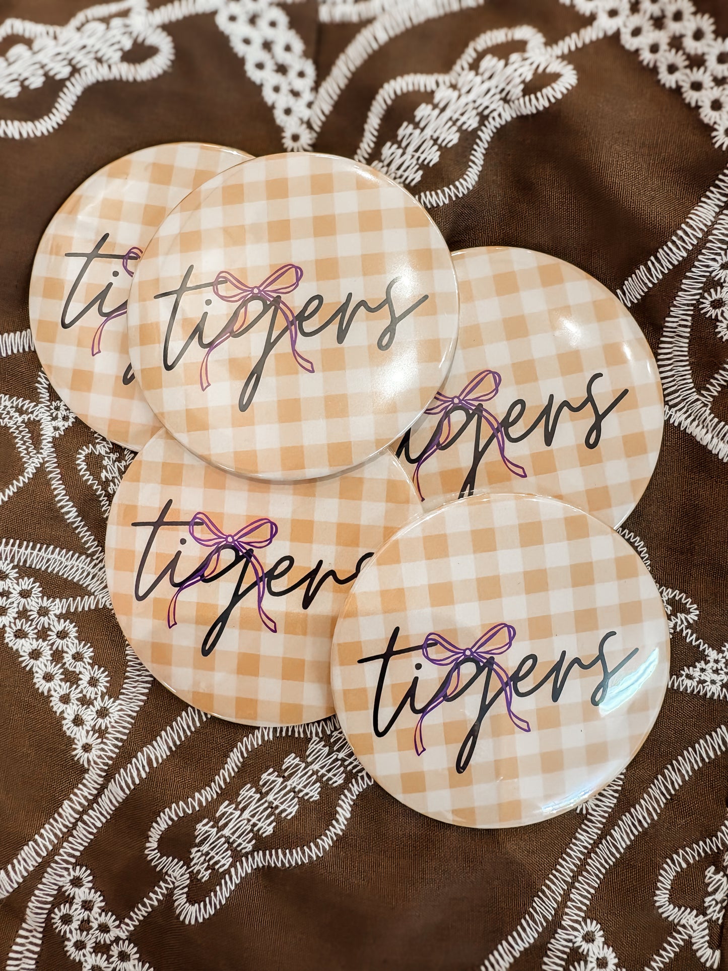 Gameday Button - Plaid Tigers with Bow
