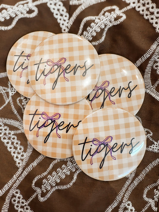 Gameday Button - Plaid Tigers with Bow