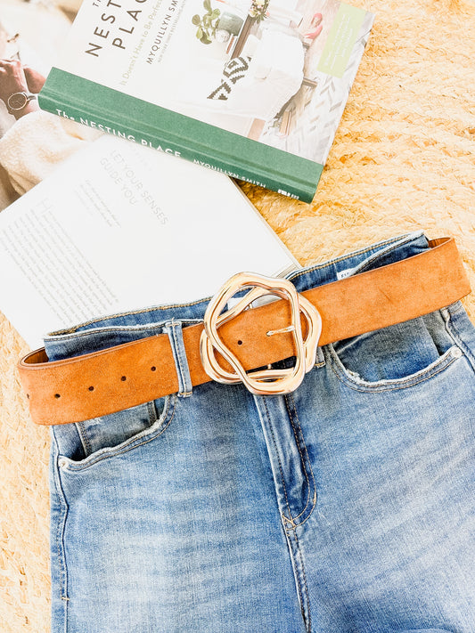 Unique Twisted Buckle Belt - Camel