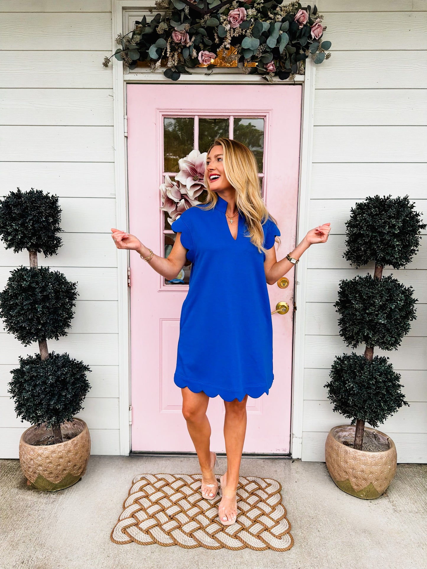 Walk Off Scalloped Trim Dress - Royal Blue