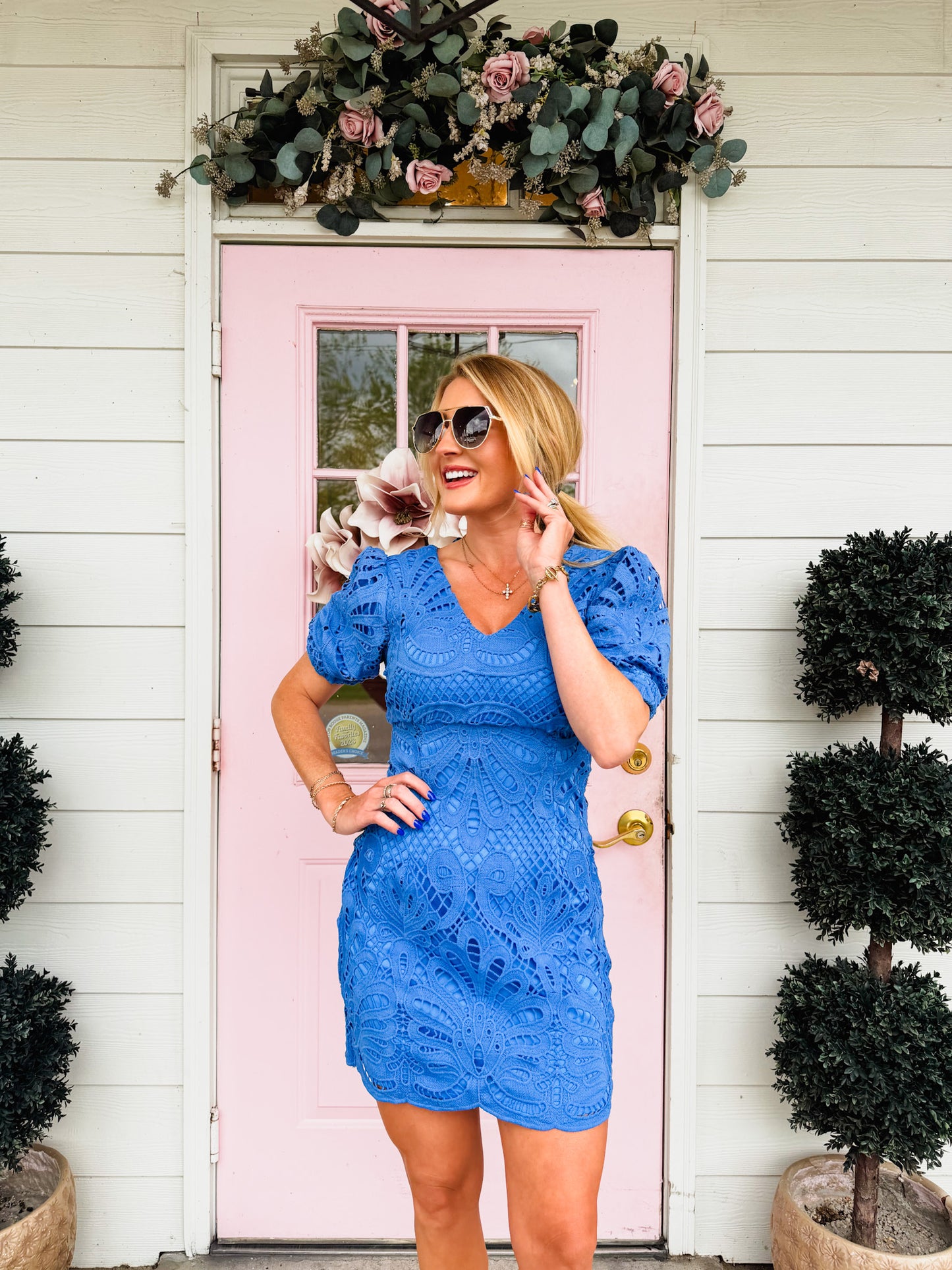 Maria Scallop Lace Mini Dress - Cornelia Blue
