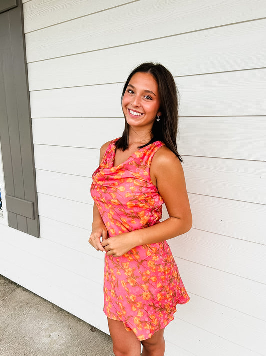 Glasses Up Cowl Mini Dress - Pink Multi
