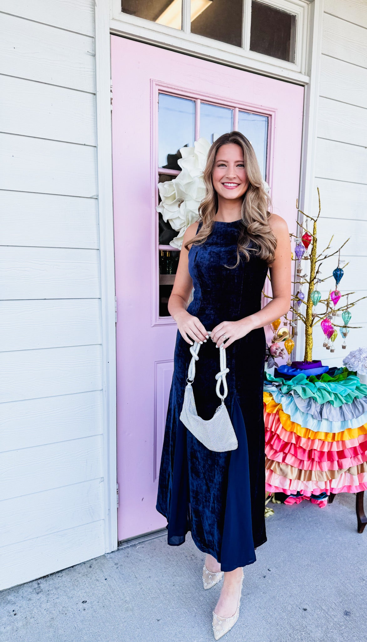 Velvet Avenue Chiffon Godet Maxi Dress - Midnight