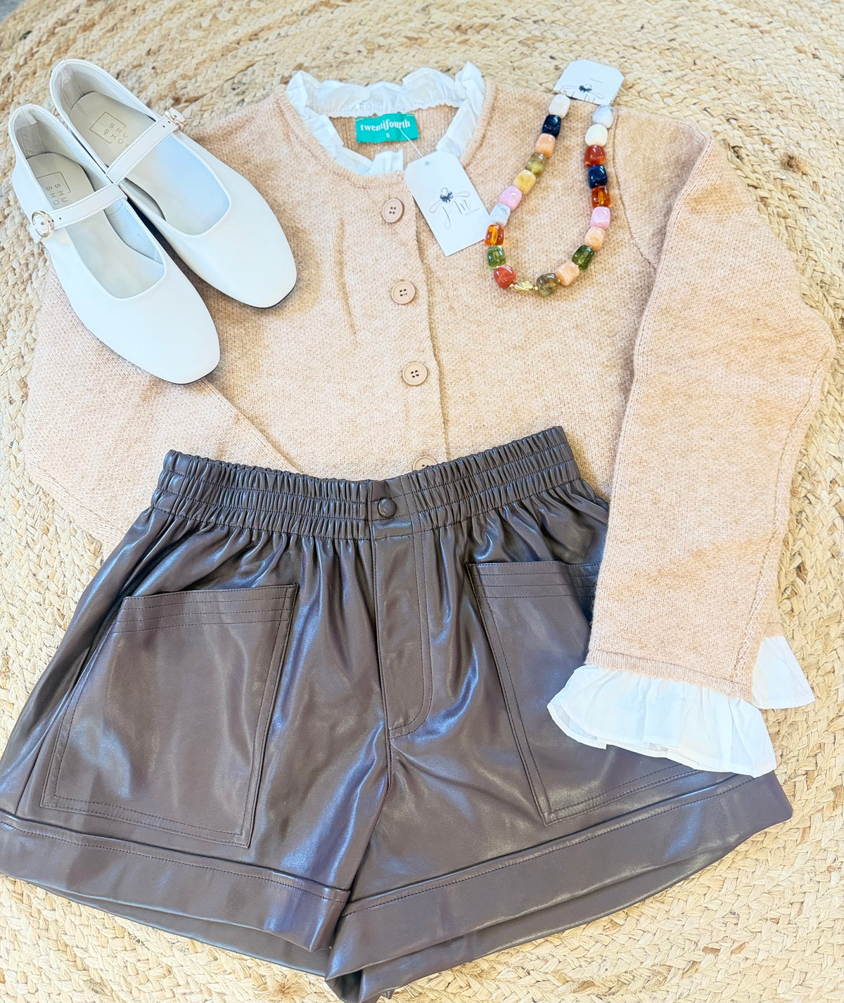Long Live Button Up Sweater Cardigan - Latte/White