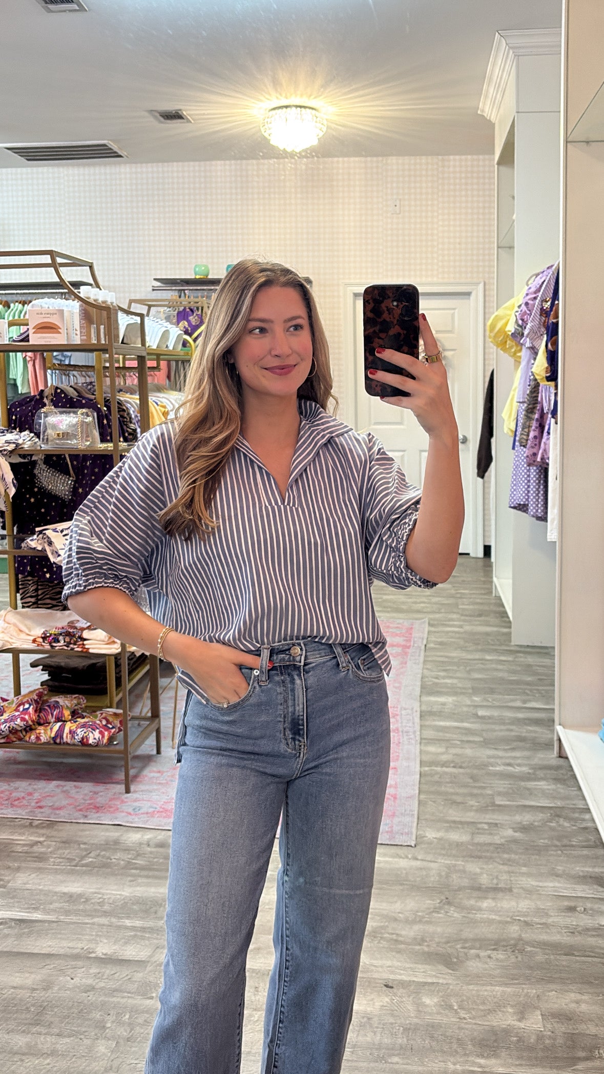First Sight Sloan Drop Shoulder Top - Navy Ten Stripe