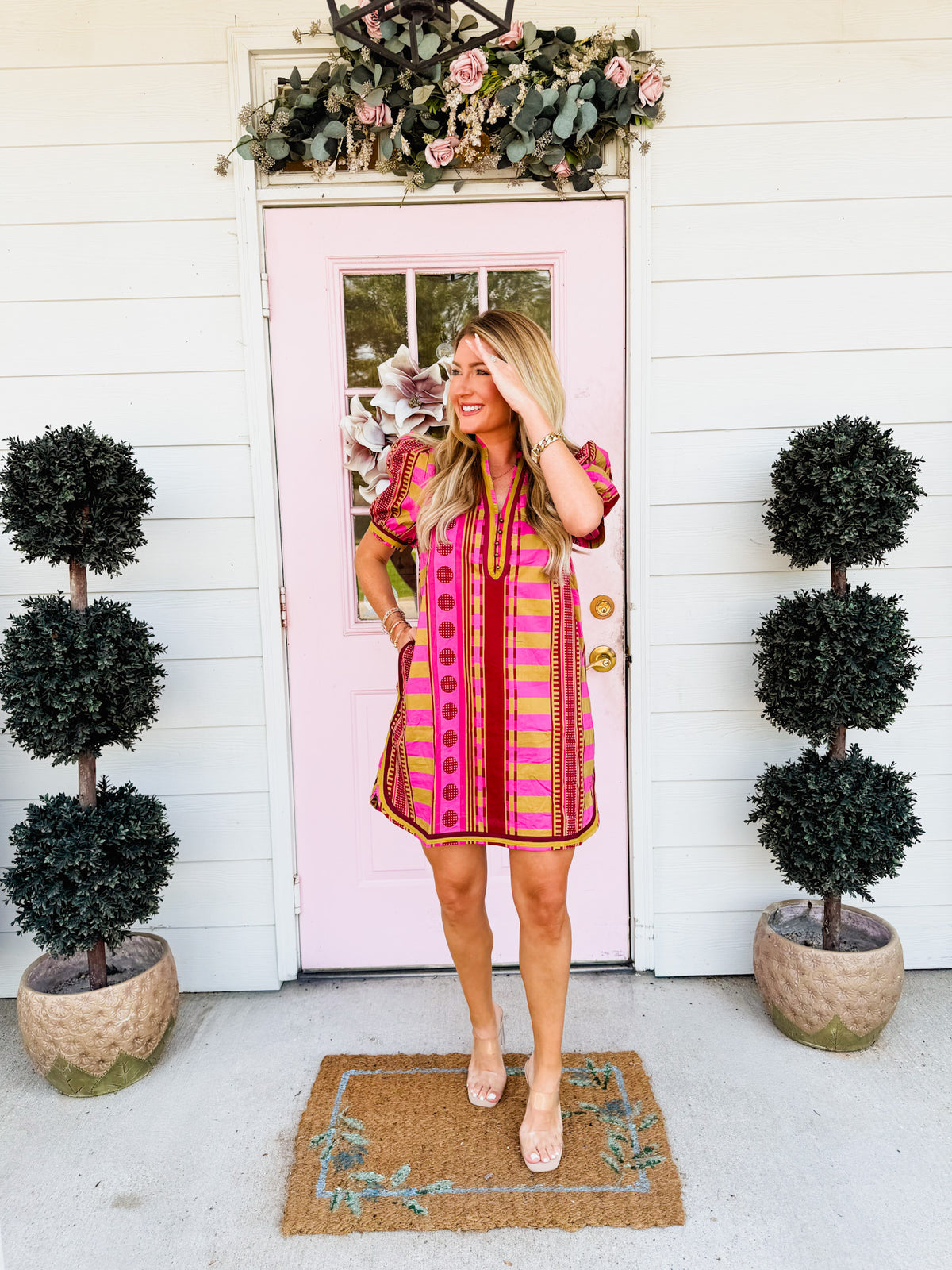 Good As New Printed Puff Sleeve Dress - Plum