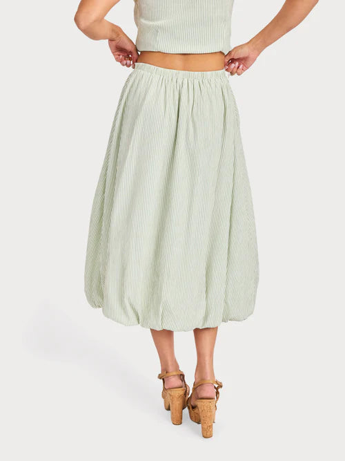 See Me Stripe Bubble Midi Skirt - Sage/Cream