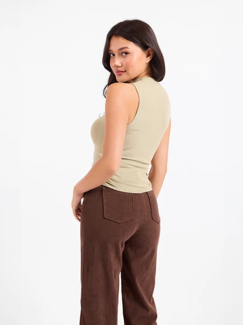 Ronan Mock Neck Ruched Knit Tank - Dusty Sage
