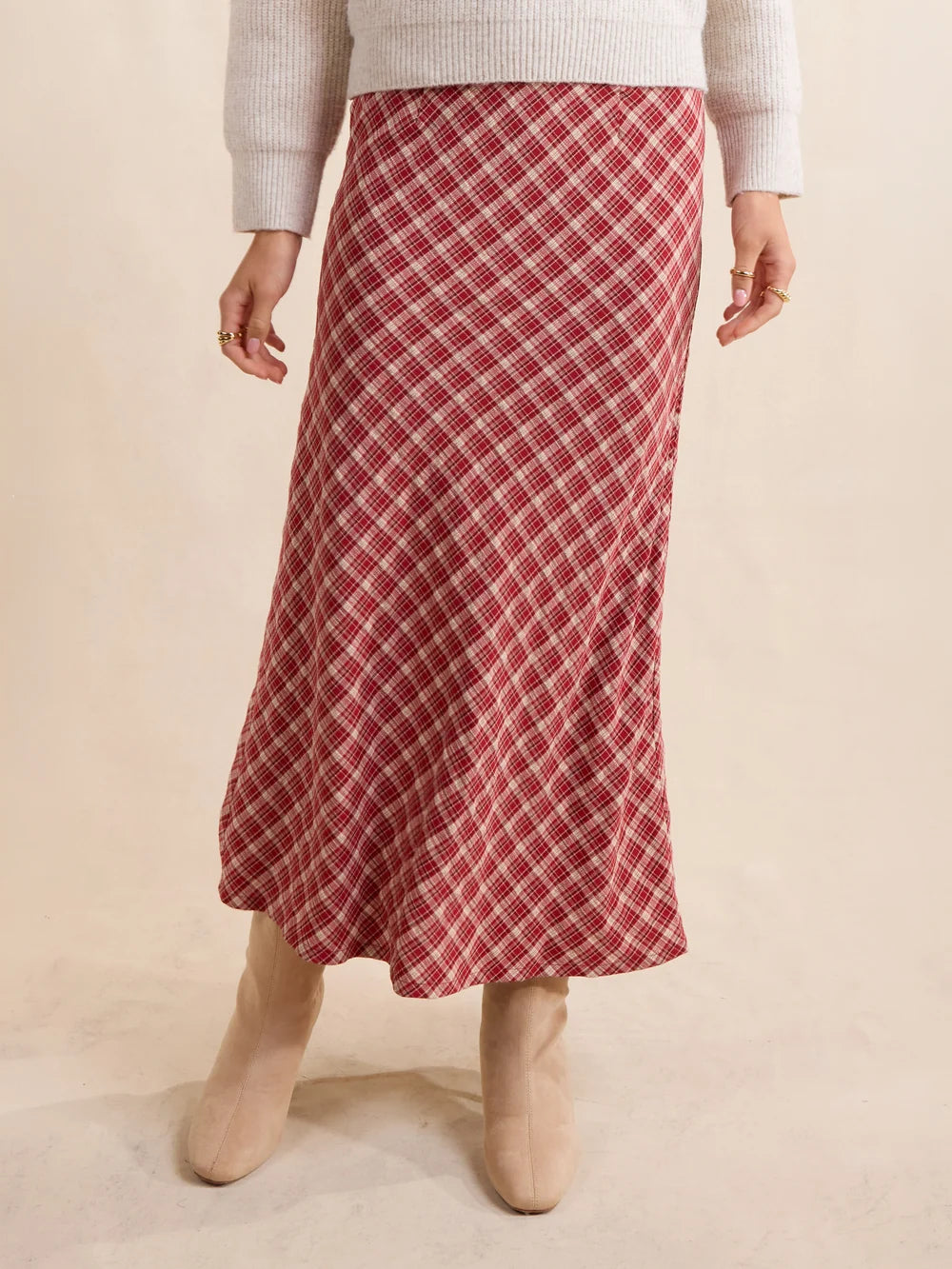 The Hostess Plaid Midi Skirt - Red