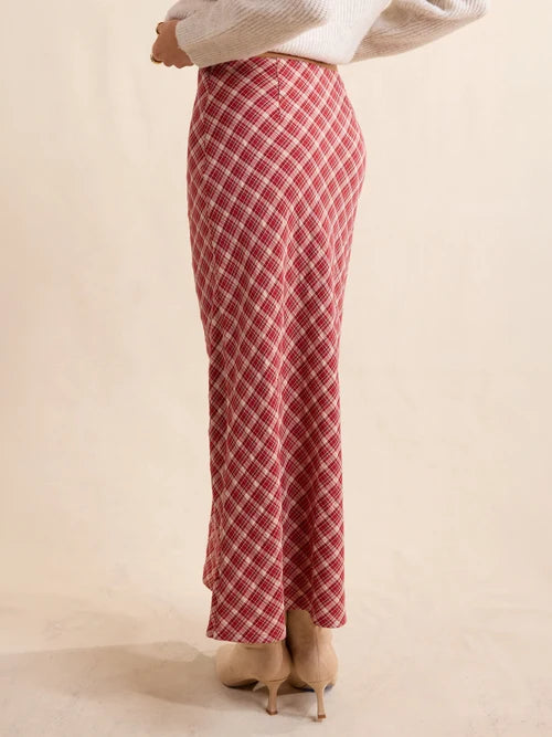 The Hostess Plaid Midi Skirt - Red