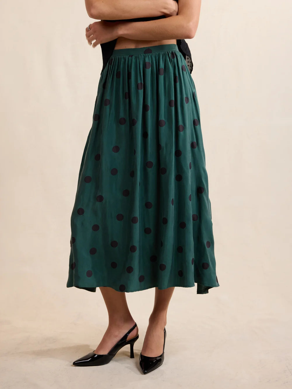Centerpiece Polka Dot Midi Skirt - Teal Green