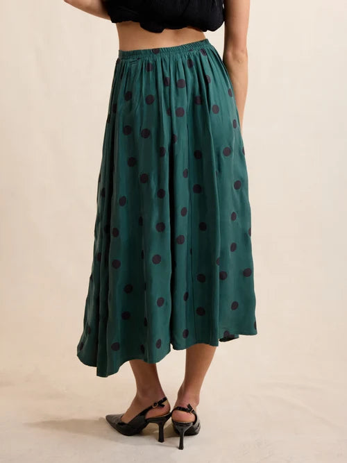 Centerpiece Polka Dot Midi Skirt - Teal Green