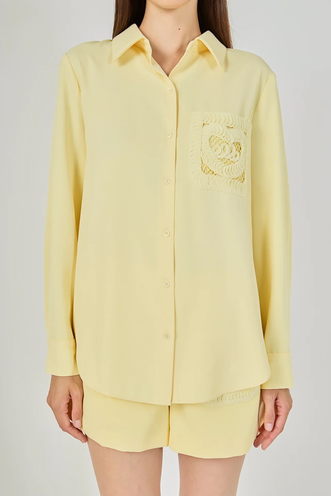 Bayou Babe Net Pocket Button Up Shirt - Light Yellow