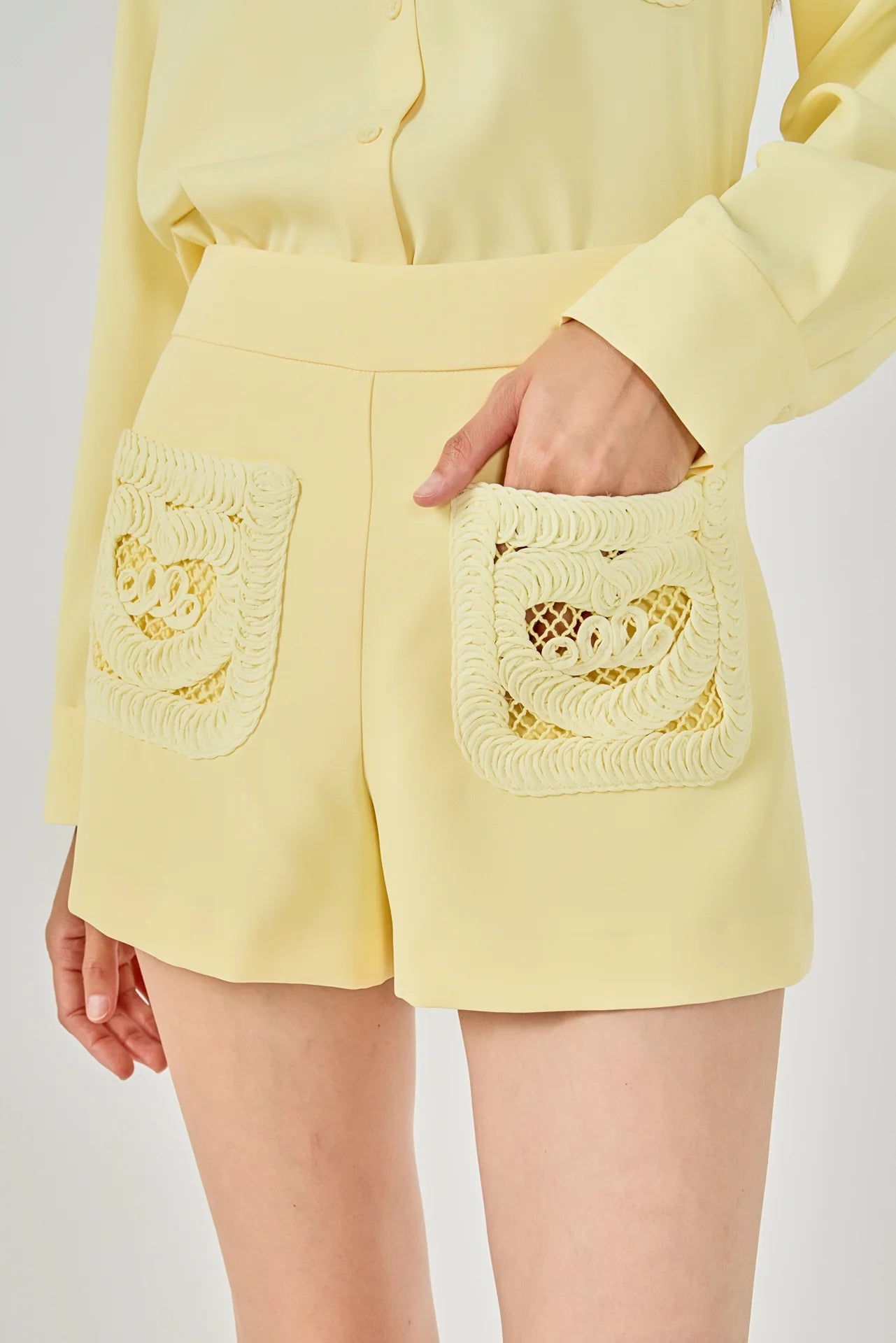 Bayou Babe Net Pocket A-Line Shorts - Light Yellow