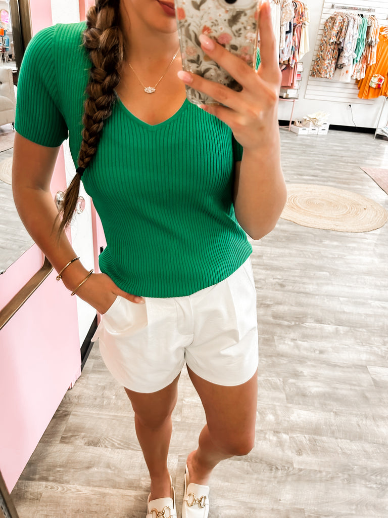 Along For The Ride Faux Leather Shorts - White