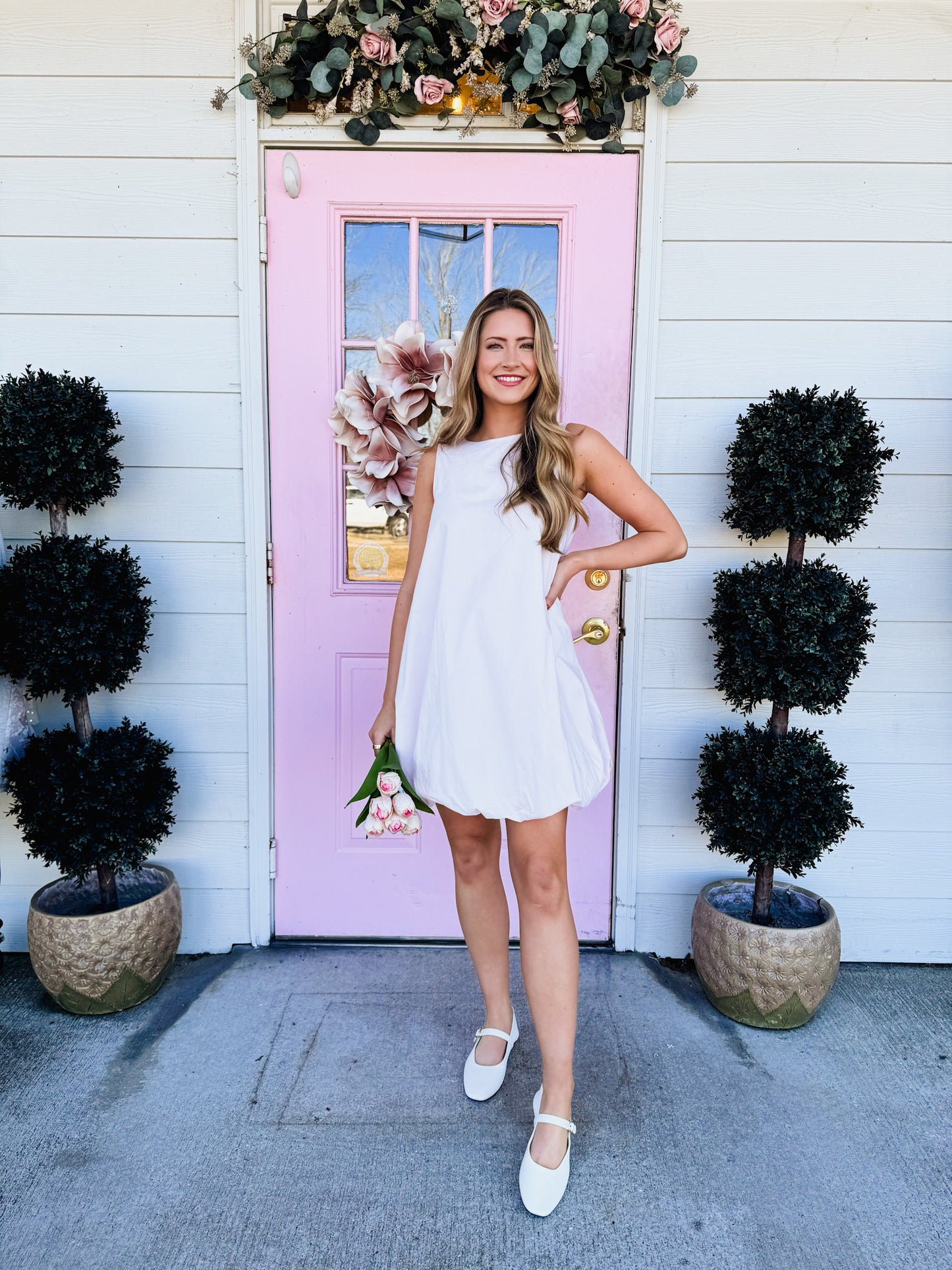 Picture Perfect Sleeveless Bubble Hem Dress - Pale Pink