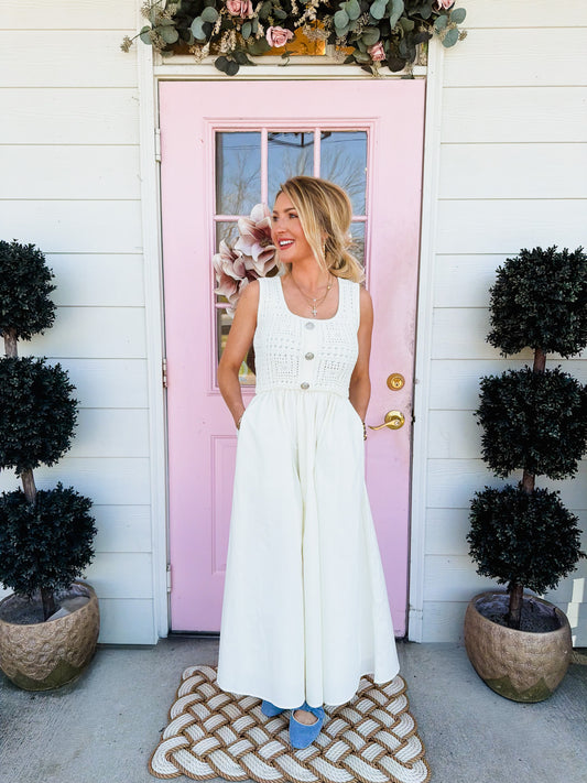 Beach Queen Crochet Sleeveless Dress - Ivory