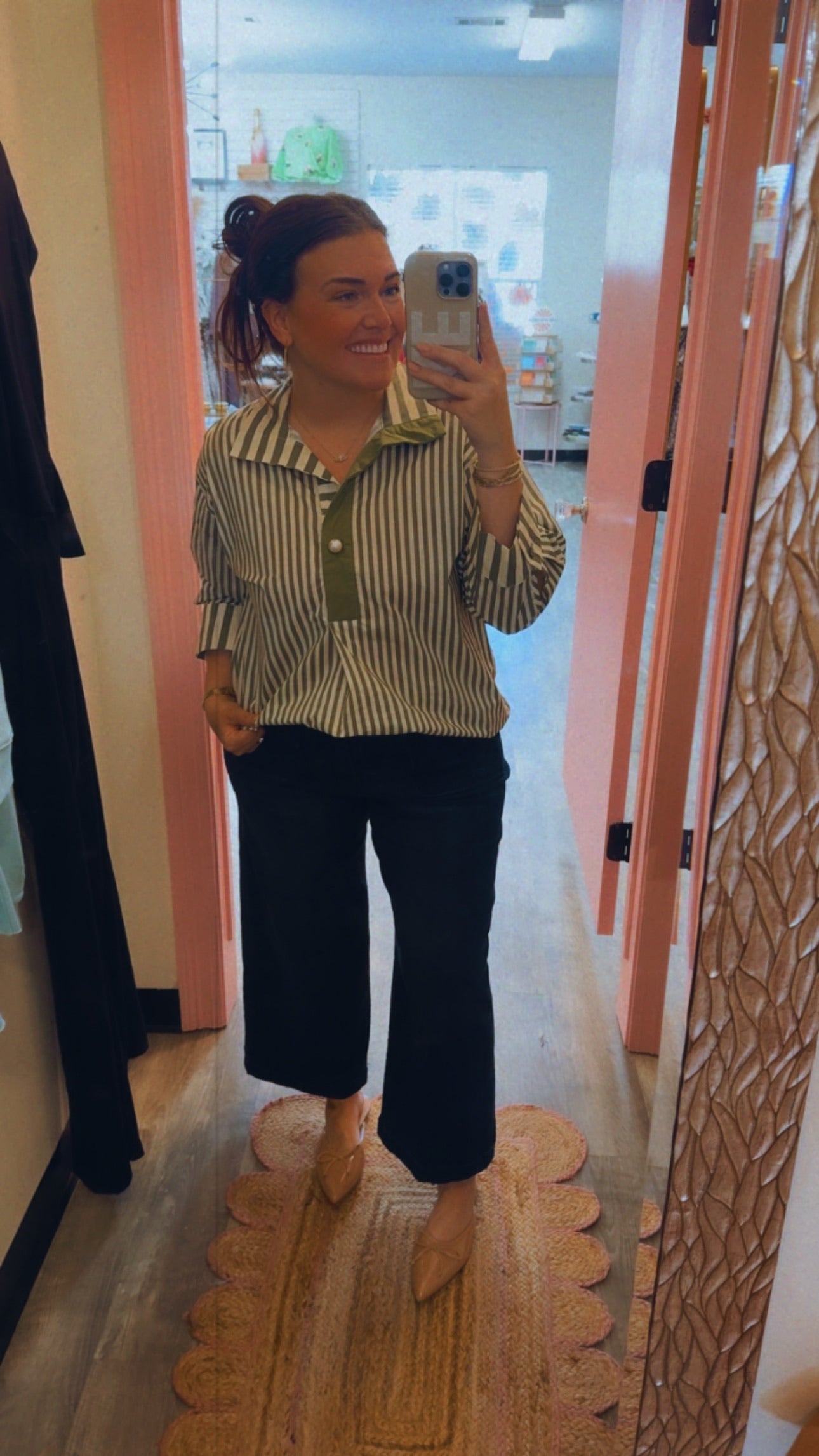 Moving On Striped Wide Collar Top - Olive