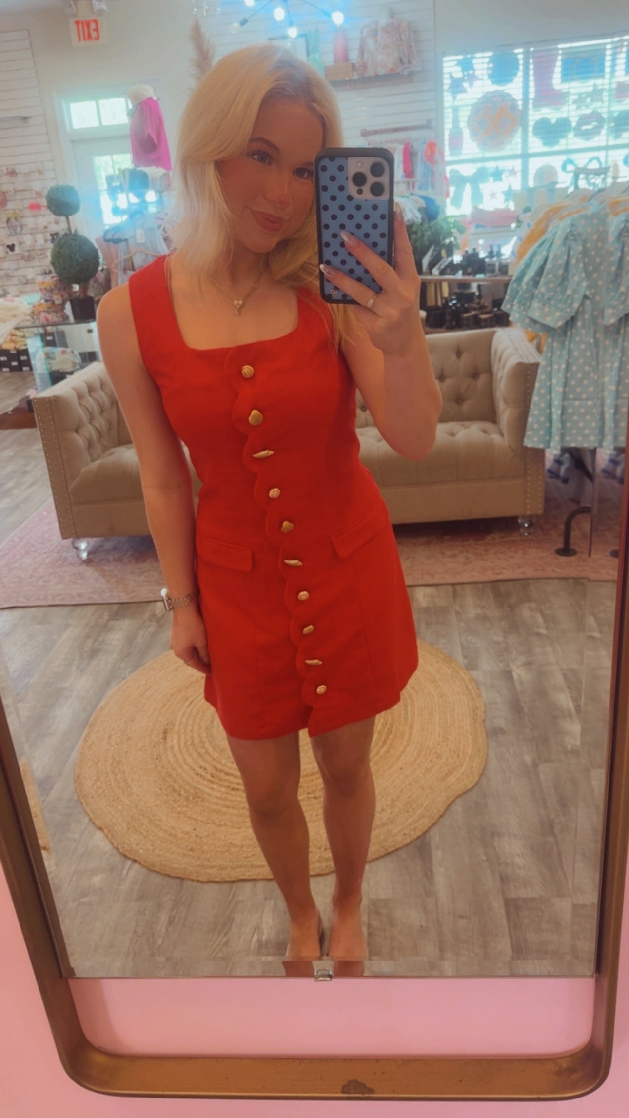 Super Fan Faux Shell Button Down Dress - Red
