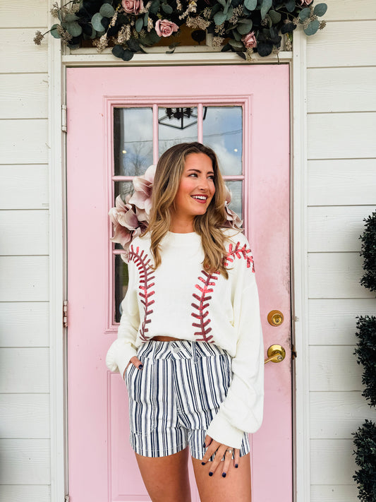 Just Black High Rise Utility Cargo Short - Blue Stripe