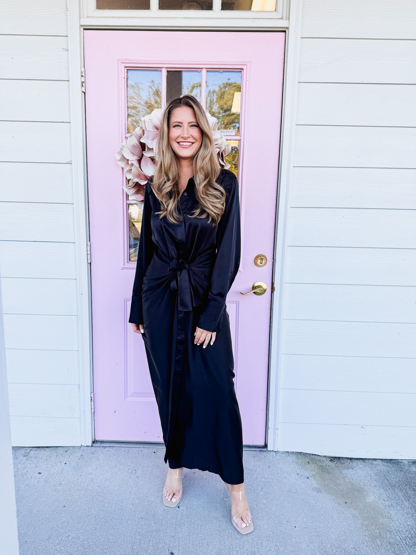 Elan Holiday Ready V-Neck Dress - Black