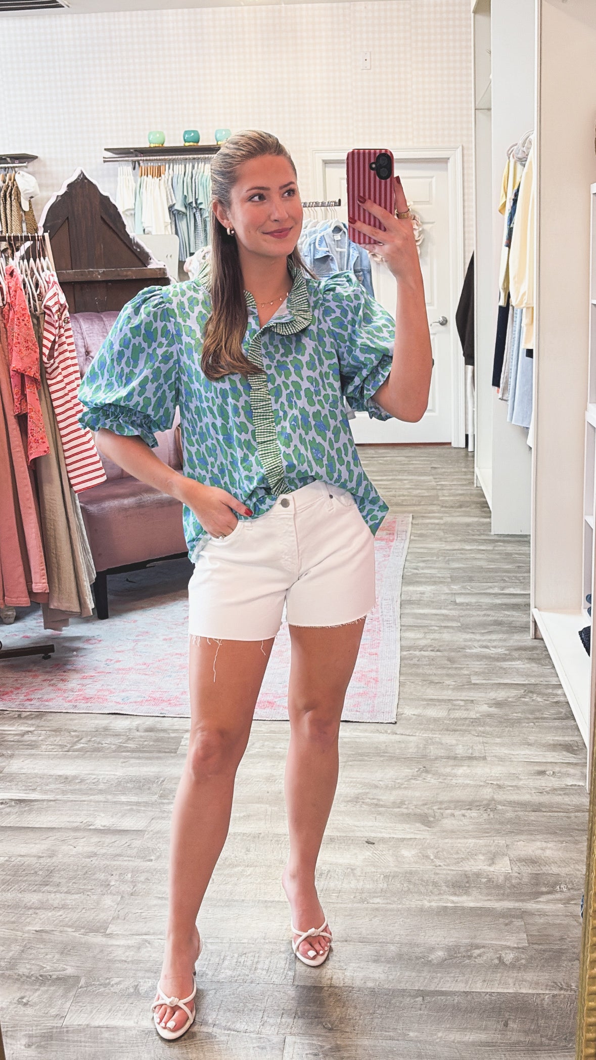 Hear Me Leopard Print Puff Sleeve Top - Green