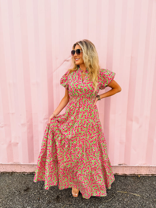 Summer Approved Floral Ruffle Midi Dress - Pink